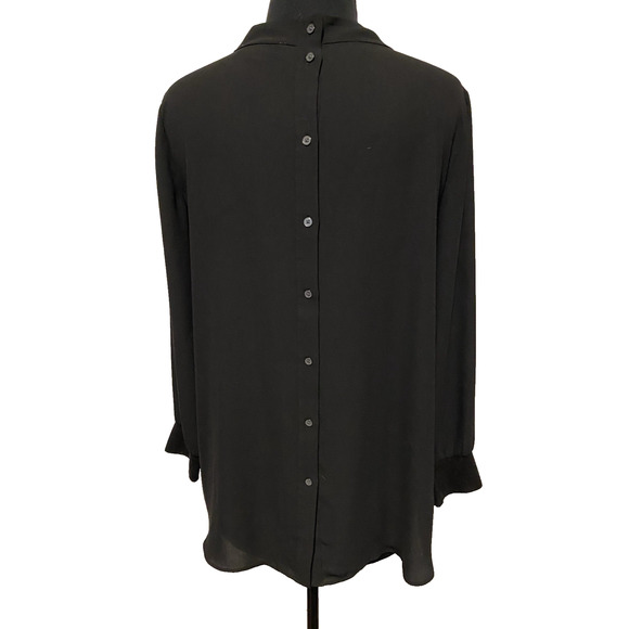 Loft Blouse Womens Size Medium Black Buttons Up Back High Neck Silky Tunic Top - Picture 3 of 15